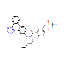 CCCCc1nc2ccc(NS(=O)(=O)C(F)(F)F)cc2c(=O)n1Cc1ccc(-c2ccccc2-c2nnn[nH]2)cc1 ZINC000028756405