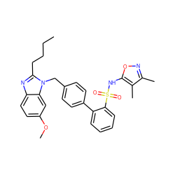 CCCCc1nc2ccc(OC)cc2n1Cc1ccc(-c2ccccc2S(=O)(=O)Nc2onc(C)c2C)cc1 ZINC000084703809