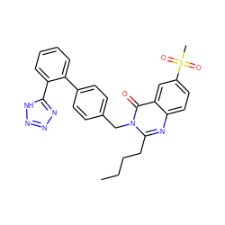 CCCCc1nc2ccc(S(C)(=O)=O)cc2c(=O)n1Cc1ccc(-c2ccccc2-c2nnn[nH]2)cc1 ZINC000028757881