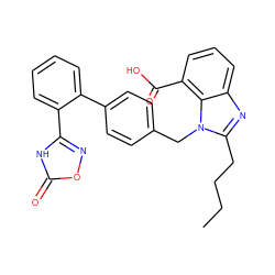 CCCCc1nc2cccc(C(=O)O)c2n1Cc1ccc(-c2ccccc2-c2noc(=O)[nH]2)cc1 ZINC000013760708