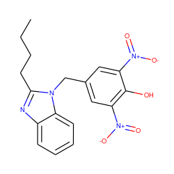 CCCCc1nc2ccccc2n1Cc1cc([N+](=O)[O-])c(O)c([N+](=O)[O-])c1 ZINC000026282167