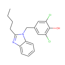 CCCCc1nc2ccccc2n1Cc1cc(Cl)c(O)c(Cl)c1 ZINC000026283189