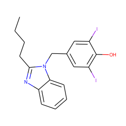 CCCCc1nc2ccccc2n1Cc1cc(I)c(O)c(I)c1 ZINC000003915356