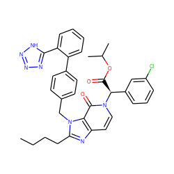 CCCCc1nc2ccn([C@@H](C(=O)OC(C)C)c3cccc(Cl)c3)c(=O)c2n1Cc1ccc(-c2ccccc2-c2nnn[nH]2)cc1 ZINC000026579942