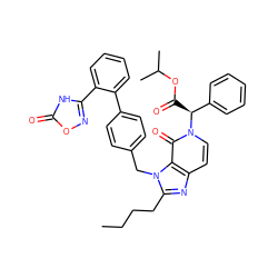 CCCCc1nc2ccn([C@@H](C(=O)OC(C)C)c3ccccc3)c(=O)c2n1Cc1ccc(-c2ccccc2-c2noc(=O)[nH]2)cc1 ZINC000026578939