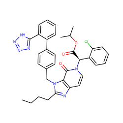 CCCCc1nc2ccn([C@@H](C(=O)OC(C)C)c3ccccc3Cl)c(=O)c2n1Cc1ccc(-c2ccccc2-c2nnn[nH]2)cc1 ZINC000026579944