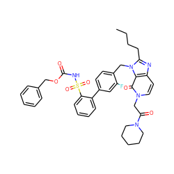 CCCCc1nc2ccn(CC(=O)N3CCCCC3)c(=O)c2n1Cc1ccc(-c2ccccc2S(=O)(=O)NC(=O)OCc2ccccc2)cc1F ZINC000096177039