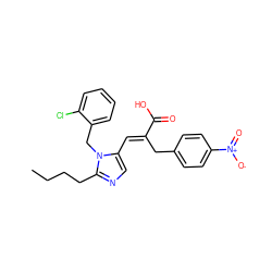 CCCCc1ncc(/C=C(\Cc2ccc([N+](=O)[O-])cc2)C(=O)O)n1Cc1ccccc1Cl ZINC000013728137