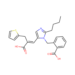 CCCCc1ncc(/C=C(\Cc2cccs2)C(=O)O)n1Cc1ccccc1C(=O)O ZINC000013821574