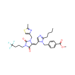 CCCCc1ncc(/C=C2/C(=O)N(CCCC(F)(F)F)C(=O)N2Cc2csc(C)n2)n1Cc1ccc(C(=O)OC)cc1 ZINC000027214340