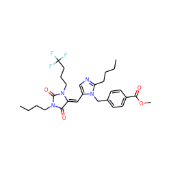 CCCCc1ncc(/C=C2/C(=O)N(CCCC)C(=O)N2CCCC(F)(F)F)n1Cc1ccc(C(=O)OC)cc1 ZINC000100715771