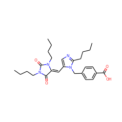 CCCCc1ncc(/C=C2/C(=O)N(CCCC)C(=O)N2CCCC)n1Cc1ccc(C(=O)O)cc1 ZINC000100715914