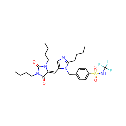 CCCCc1ncc(/C=C2/C(=O)N(CCCC)C(=O)N2CCCC)n1Cc1ccc(S(=O)(=O)NC(F)(F)F)cc1 ZINC000103296935