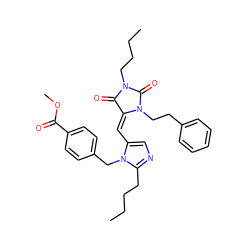 CCCCc1ncc(/C=C2/C(=O)N(CCCC)C(=O)N2CCc2ccccc2)n1Cc1ccc(C(=O)OC)cc1 ZINC000100715866