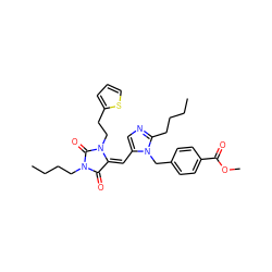 CCCCc1ncc(/C=C2/C(=O)N(CCCC)C(=O)N2CCc2cccs2)n1Cc1ccc(C(=O)OC)cc1 ZINC000027205898