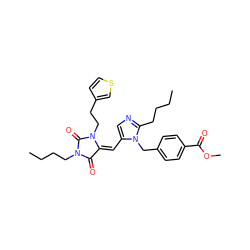 CCCCc1ncc(/C=C2/C(=O)N(CCCC)C(=O)N2CCc2ccsc2)n1Cc1ccc(C(=O)OC)cc1 ZINC000027211521