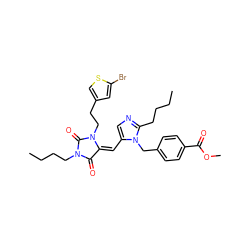 CCCCc1ncc(/C=C2/C(=O)N(CCCC)C(=O)N2CCc2csc(Br)c2)n1Cc1ccc(C(=O)OC)cc1 ZINC000103274879