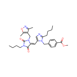 CCCCc1ncc(/C=C2/C(=O)N(CCCC)C(=O)N2Cc2c(C)noc2C)n1Cc1ccc(C(=O)OC)cc1 ZINC000027211746