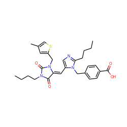 CCCCc1ncc(/C=C2/C(=O)N(CCCC)C(=O)N2Cc2cc(C)cs2)n1Cc1ccc(C(=O)O)cc1 ZINC000100715799