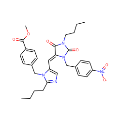 CCCCc1ncc(/C=C2/C(=O)N(CCCC)C(=O)N2Cc2ccc([N+](=O)[O-])cc2)n1Cc1ccc(C(=O)OC)cc1 ZINC000027201983