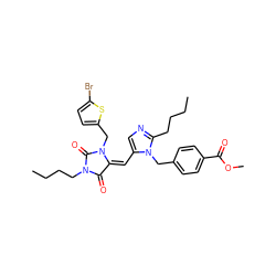 CCCCc1ncc(/C=C2/C(=O)N(CCCC)C(=O)N2Cc2ccc(Br)s2)n1Cc1ccc(C(=O)OC)cc1 ZINC000100715858