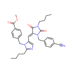 CCCCc1ncc(/C=C2/C(=O)N(CCCC)C(=O)N2Cc2ccc(C#N)cc2)n1Cc1ccc(C(=O)OC)cc1 ZINC000027207789