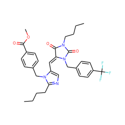 CCCCc1ncc(/C=C2/C(=O)N(CCCC)C(=O)N2Cc2ccc(C(F)(F)F)cc2)n1Cc1ccc(C(=O)OC)cc1 ZINC000027204384