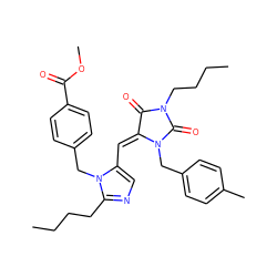 CCCCc1ncc(/C=C2/C(=O)N(CCCC)C(=O)N2Cc2ccc(C)cc2)n1Cc1ccc(C(=O)OC)cc1 ZINC000027204394