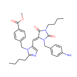 CCCCc1ncc(/C=C2/C(=O)N(CCCC)C(=O)N2Cc2ccc(N)cc2)n1Cc1ccc(C(=O)OC)cc1 ZINC000103272909