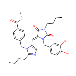 CCCCc1ncc(/C=C2/C(=O)N(CCCC)C(=O)N2Cc2ccc(O)c(O)c2)n1Cc1ccc(C(=O)OC)cc1 ZINC000027204390