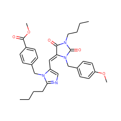 CCCCc1ncc(/C=C2/C(=O)N(CCCC)C(=O)N2Cc2ccc(OC)cc2)n1Cc1ccc(C(=O)OC)cc1 ZINC000027201565