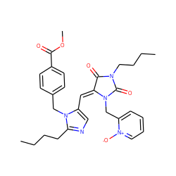 CCCCc1ncc(/C=C2/C(=O)N(CCCC)C(=O)N2Cc2cccc[n+]2[O-])n1Cc1ccc(C(=O)OC)cc1 ZINC000027204053