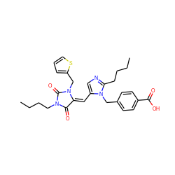 CCCCc1ncc(/C=C2/C(=O)N(CCCC)C(=O)N2Cc2cccs2)n1Cc1ccc(C(=O)O)cc1 ZINC000100715974