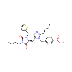 CCCCc1ncc(/C=C2/C(=O)N(CCCC)C(=O)N2Cc2cccs2)n1Cc1ccc(C(=O)OC)cc1 ZINC000100715885