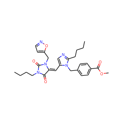 CCCCc1ncc(/C=C2/C(=O)N(CCCC)C(=O)N2Cc2ccno2)n1Cc1ccc(C(=O)OC)cc1 ZINC000013743389