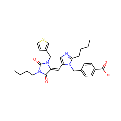 CCCCc1ncc(/C=C2/C(=O)N(CCCC)C(=O)N2Cc2ccsc2)n1Cc1ccc(C(=O)O)cc1 ZINC000100715808