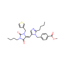 CCCCc1ncc(/C=C2/C(=O)N(CCCC)C(=O)N2Cc2ccsc2)n1Cc1ccc(C(=O)OC)cc1 ZINC000100715977