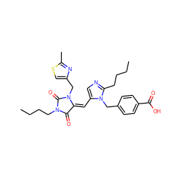 CCCCc1ncc(/C=C2/C(=O)N(CCCC)C(=O)N2Cc2csc(C)n2)n1Cc1ccc(C(=O)O)cc1 ZINC000027212076