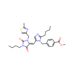 CCCCc1ncc(/C=C2/C(=O)N(CCCC)C(=O)N2Cc2csc(C)n2)n1Cc1ccc(C(=O)OC)cc1 ZINC000003931508