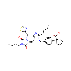 CCCCc1ncc(/C=C2/C(=O)N(CCCC)C(=O)N2Cc2csc(C)n2)n1Cc1ccc(C2(C(=O)O)CCCC2)cc1 ZINC000027210414