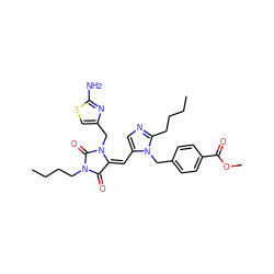 CCCCc1ncc(/C=C2/C(=O)N(CCCC)C(=O)N2Cc2csc(N)n2)n1Cc1ccc(C(=O)OC)cc1 ZINC000003931511