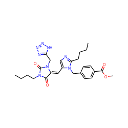 CCCCc1ncc(/C=C2/C(=O)N(CCCC)C(=O)N2Cc2nnn[nH]2)n1Cc1ccc(C(=O)OC)cc1 ZINC000013743390