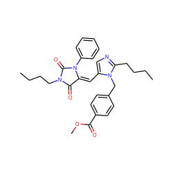 CCCCc1ncc(/C=C2/C(=O)N(CCCC)C(=O)N2c2ccccc2)n1Cc1ccc(C(=O)OC)cc1 ZINC000103272716