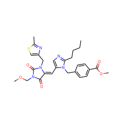 CCCCc1ncc(/C=C2/C(=O)N(COC)C(=O)N2Cc2csc(C)n2)n1Cc1ccc(C(=O)OC)cc1 ZINC000027205532