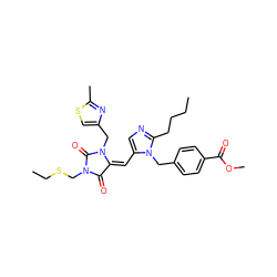 CCCCc1ncc(/C=C2/C(=O)N(CSCC)C(=O)N2Cc2csc(C)n2)n1Cc1ccc(C(=O)OC)cc1 ZINC000103272937