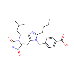 CCCCc1ncc(/C=C2/C(=O)NC(=O)N2CCC(C)C)n1Cc1ccc(C(=O)O)cc1 ZINC000036222418