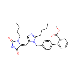 CCCCc1ncc(/C=C2/C(=O)NC(=O)N2CCCC)n1Cc1ccc(-c2ccccc2C(=O)OC)cc1 ZINC000036222424