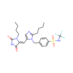 CCCCc1ncc(/C=C2/C(=O)NC(=O)N2CCCC)n1Cc1ccc(S(=O)(=O)NC(F)(F)F)cc1 ZINC000103296937