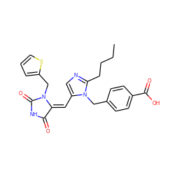 CCCCc1ncc(/C=C2/C(=O)NC(=O)N2Cc2cccs2)n1Cc1ccc(C(=O)O)cc1 ZINC000100715873