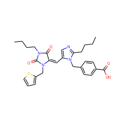 CCCCc1ncc(/C=C2\C(=O)N(CCCC)C(=O)N2Cc2cccs2)n1Cc1ccc(C(=O)O)cc1 ZINC000013743401